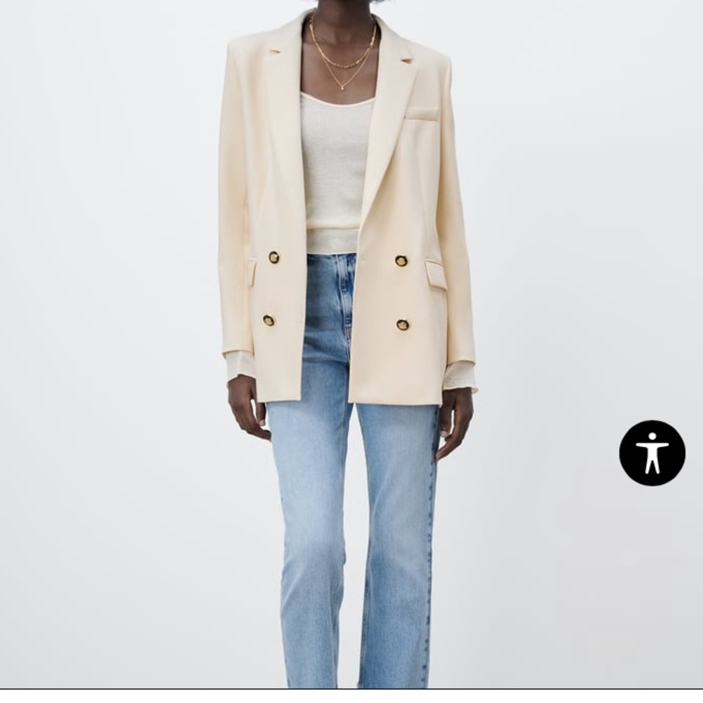 Zara Double-Breasted Cream Blazer